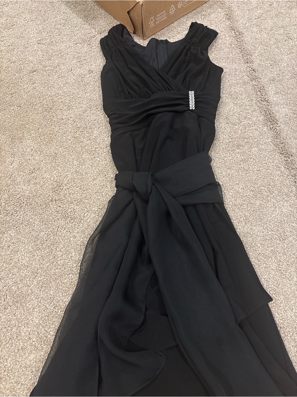 Aspeed Black Chiffon Evening Gown with Rhinestone Accent